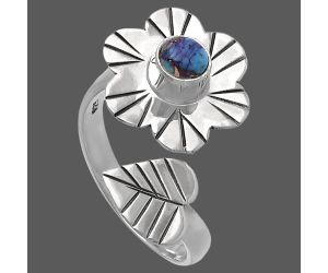 Adjustable Floral - Kingman Purple Dahlia Turquoise Ring size-7 SDR224527 R-1659, 5x5 mm