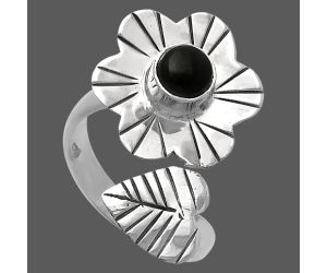 Adjustable Floral - Black Onyx Ring size-5 SDR224541 R-1659, 5x5 mm
