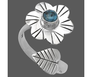 Adjustable Floral - Natural Turquoise Morenci Mine Ring size-7.5 SDR224544 R-1659, 5x5 mm