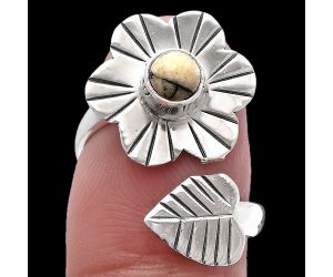 Adjustable Floral - Authentic White Buffalo Turquoise Nevada Ring size-7.5 SDR224551 R-1659, 5x5 mm
