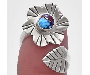 Adjustable Floral - Kingman Purple Dahlia Turquoise Ring size-6 SDR224564 R-1659, 5x5 mm