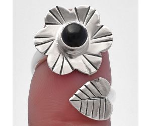 Adjustable Floral - Black Onyx Ring size-6 SDR224580 R-1659, 5x5 mm