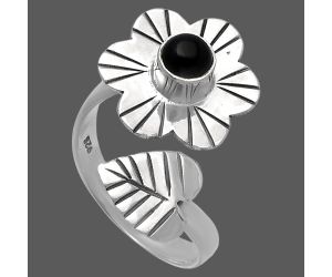 Adjustable Floral - Black Onyx Ring size-7 SDR224581 R-1659, 5x5 mm