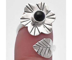 Adjustable Floral - Black Onyx Ring size-7.5 SDR224583 R-1659, 5x5 mm