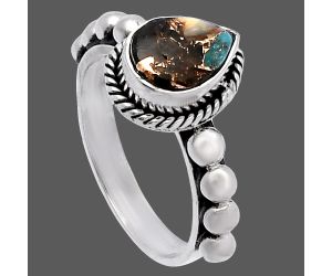 Shell In Black Blue Turquoise Ring size-7 SDR224892 R-1252, 7x9 mm