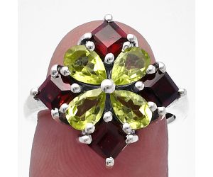 Peridot and Garnet Ring size-7 SDR224916 R-1021, 4x6 mm