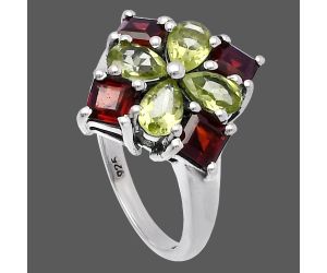 Peridot and Garnet Ring size-7 SDR224916 R-1021, 4x6 mm