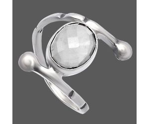 Faceted White Quartz Ring size-6.5 SDR225079 R-1546, 8x10 mm