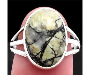 Authentic White Buffalo Turquoise Nevada Ring size-8.5 SDR225160 R-1006, 12x17 mm