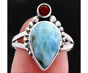Larimar (Dominican Republic) and Garnet Ring size-7 SDR225169 R-1267, 9x14 mm