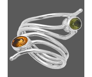 Adjustable - Peridot and Citrine Ring size-6 SDR225209 R-1409, 6x4 mm