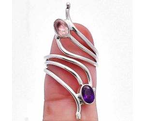 Adjustable - Rose Quartz and African Amethyst Ring size-5 SDR225210 R-1409, 6x4 mm