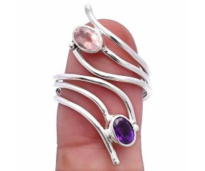 Adjustable - Rose Quartz and African Amethyst Ring size-6.5 SDR225212 R-1409, 6x4 mm