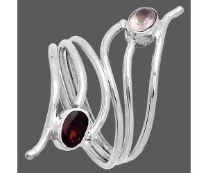 Adjustable - Rose Quartz and Hessonite Garnet Ring size-9.5 SDR225213 R-1409, 6x4 mm