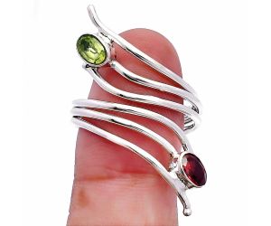 Adjustable - Peridot and Hessonite Garnet Ring size-9 SDR225214 R-1409, 6x4 mm