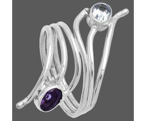 Adjustable - Sky Blue Topaz and Amethyst Ring size-7.5 SDR225220 R-1409, 6x4 mm
