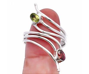 Adjustable - Peridot and Hessonite Garnet Ring size-10 SDR225221 R-1409, 6x4 mm