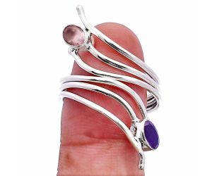 Adjustable - Rose Quartz and African Amethyst Ring size-9 SDR225222 R-1409, 6x4 mm