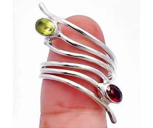 Adjustable - Peridot and Hessonite Garnet Ring size-7.5 SDR225223 R-1409, 6x4 mm
