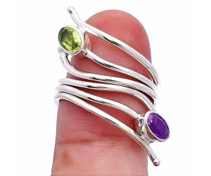 Adjustable - Peridot and African Amethyst Ring size-6 SDR225224 R-1409, 6x4 mm