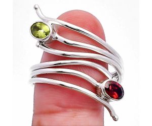 Adjustable - Peridot and Hessonite Garnet Ring size-9.5 SDR225226 R-1409, 6x4 mm
