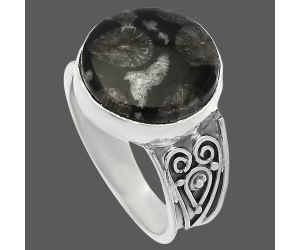 Black Flower Fossil Coral Ring size-9 SDR225271 R-1431, 15x15 mm