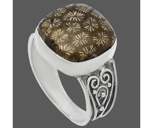 Flower Fossil Coral Ring size-9 SDR225288 R-1431, 14x14 mm