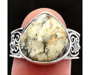 Authentic White Buffalo Turquoise Nevada Ring size-8 SDR225301 R-1431, 14x15 mm