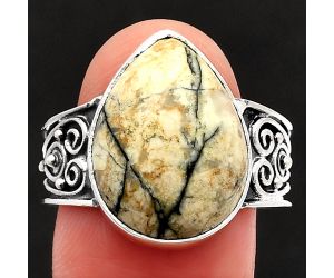 Authentic White Buffalo Turquoise Nevada Ring size-9 SDR225302 R-1431, 13x18 mm