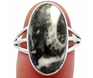 Mexican Cabbing Fossil Ring size-9 SDR225430 R-1003, 12x20 mm