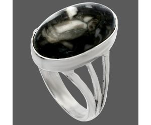 Mexican Cabbing Fossil Ring size-7 SDR225489 R-1003, 9x16 mm