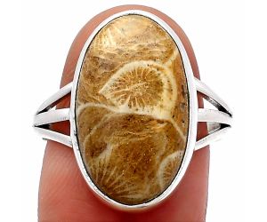 Flower Fossil Coral Ring size-9 SDR225495 R-1003, 12x19 mm