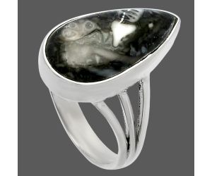 Mexican Cabbing Fossil Ring size-7 SDR225545 R-1003, 10x18 mm