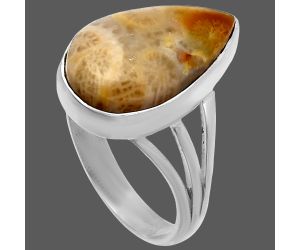 Flower Fossil Coral Ring size-8 SDR225546 R-1003, 10x18 mm