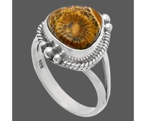 Flower Fossil Coral Ring size-8 SDR225624 R-1253, 11x11 mm