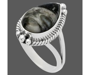 Mexican Cabbing Fossil Ring size-8 SDR225700 R-1253, 9x15 mm