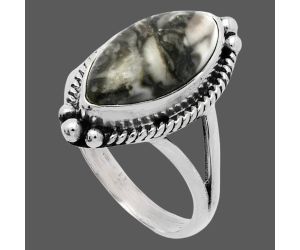 Mexican Cabbing Fossil Ring size-8 SDR225726 R-1253, 8x17 mm