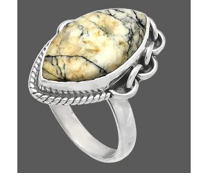 Authentic White Buffalo Turquoise Nevada Ring size-7 SDR225881 R-1138, 10x20 mm