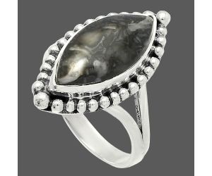 Mexican Cabbing Fossil Ring size-9 SDR225893 R-1154, 9x18 mm