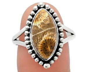Flower Fossil Coral Ring size-9.5 SDR225896 R-1154, 8x16 mm