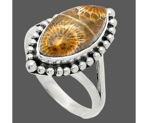 Flower Fossil Coral Ring size-9.5 SDR225896 R-1154, 8x16 mm