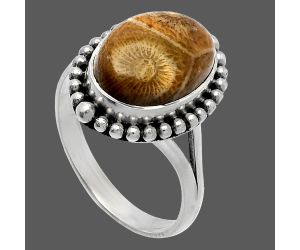 Flower Fossil Coral Ring size-10 SDR226015 R-1154, 10x14 mm