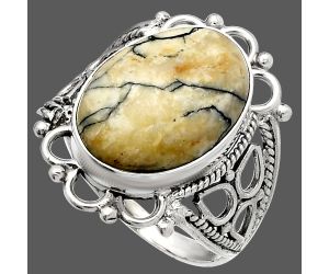 Authentic White Buffalo Turquoise Nevada Ring size-10 SDR226133 R-1508, 12x17 mm