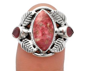 Southwest Design - Pink Thulite and Garnet Ring size-7 SDR226135 R-1303, 8x15 mm