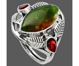 Southwest Design - Chrome Chalcedony and Garnet Ring size-9.5 SDR226139 R-1303, 9x17 mm