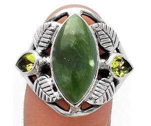Southwest Design - Nephrite Jade and Peridot Ring size-9.5 SDR226141 R-1303, 9x18 mm