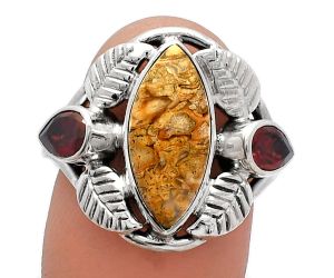 Southwest Design - Rock Calcy and Garnet Ring size-9 SDR226152 R-1303, 7x16 mm