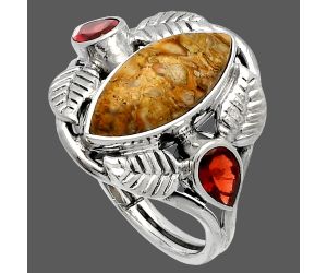 Southwest Design - Rock Calcy and Garnet Ring size-9 SDR226152 R-1303, 7x16 mm