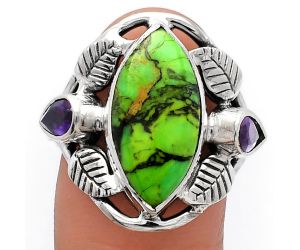 Southwest Design - Green Matrix Turquoise and Amethyst Ring size-9.5 SDR226168 R-1303, 9x19 mm