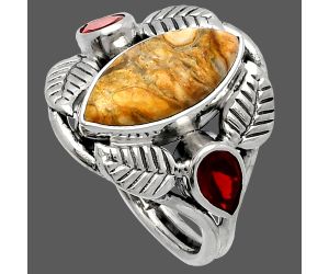 Southwest Design - Rock Calcy and Garnet Ring size-7 SDR226170 R-1303, 7x14 mm